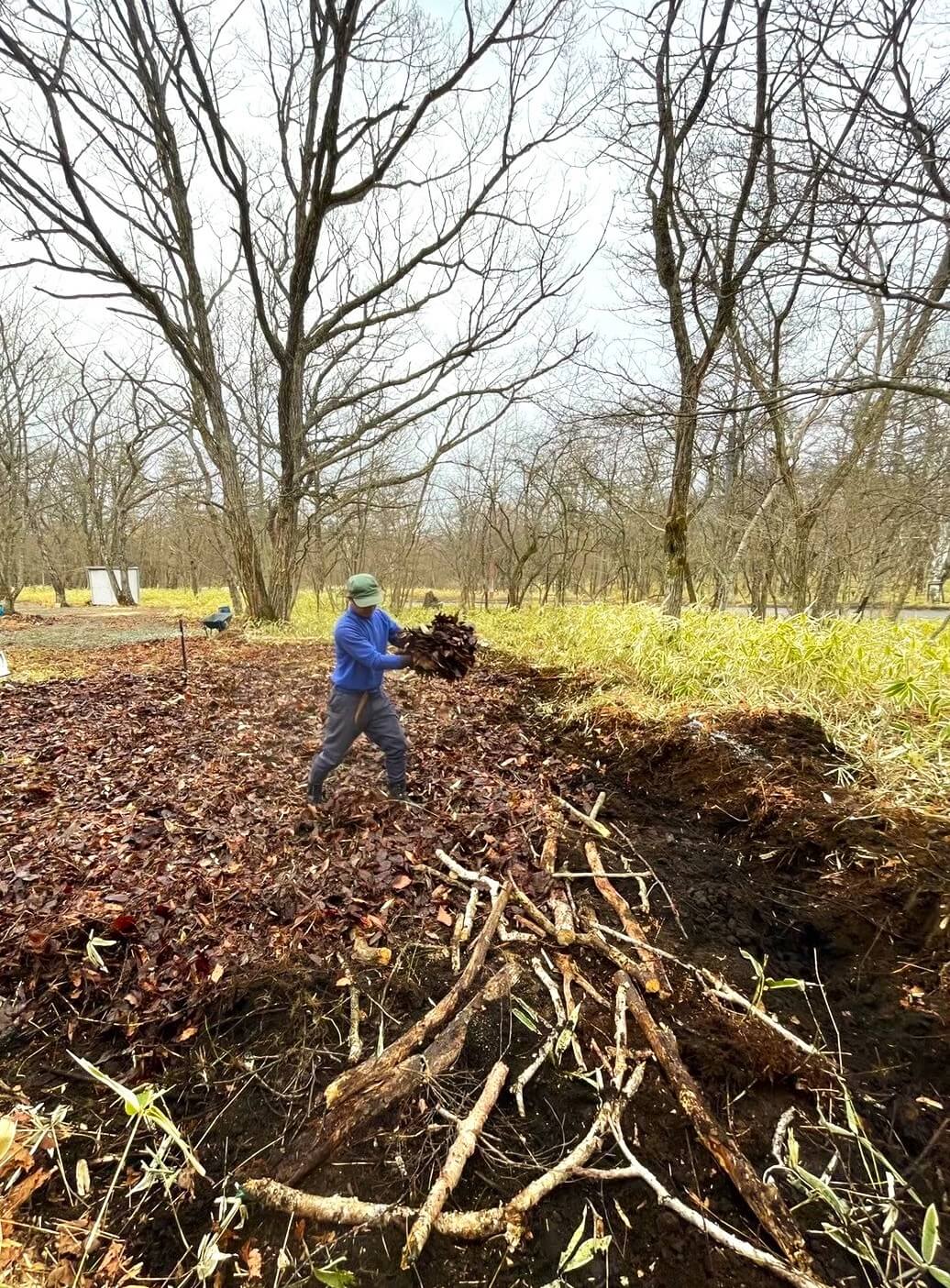 落ち葉を拾う人